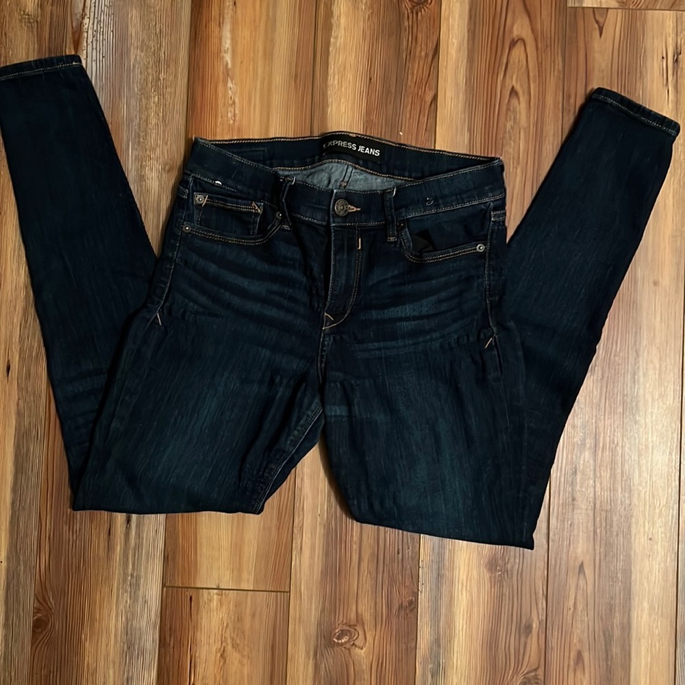 Express Mid Rise leggings - dark wash - 10 long